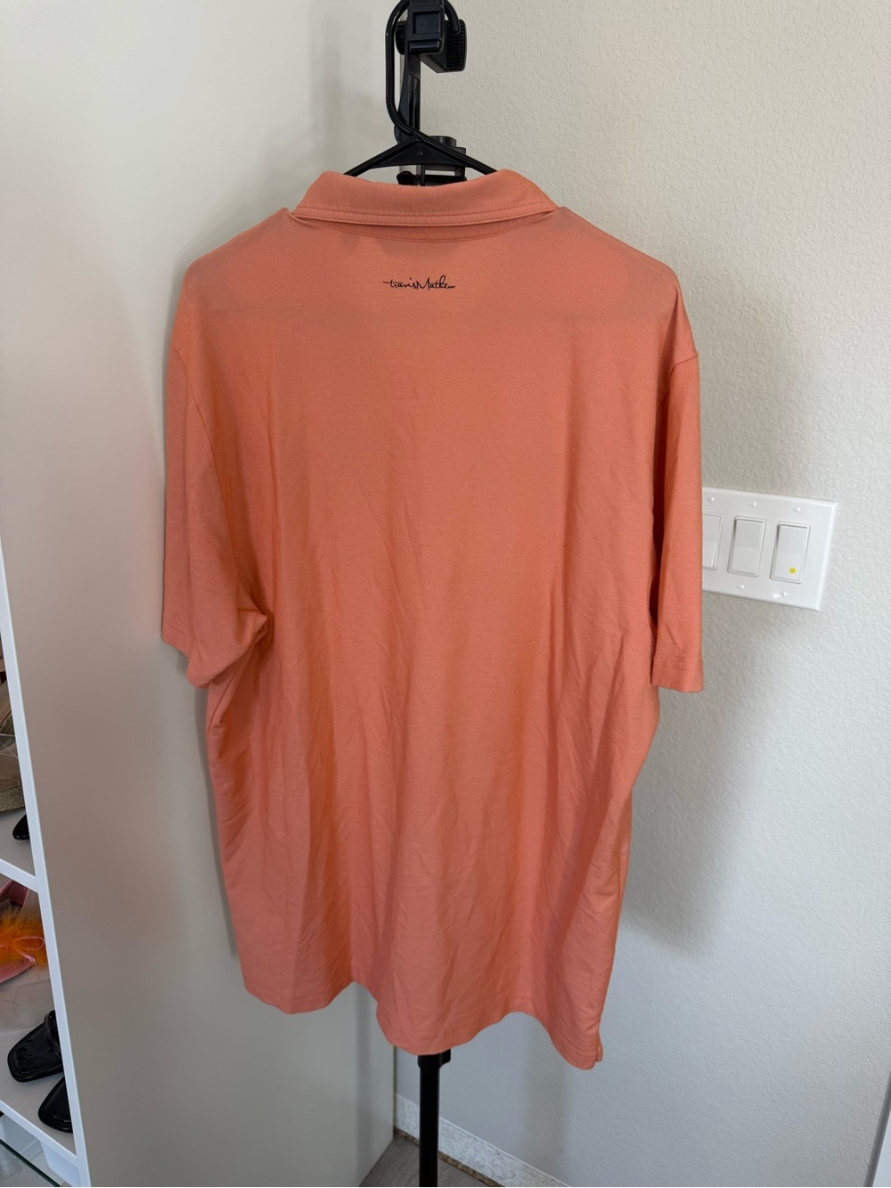 Travis Mathew Coral Polo with Gray Stripe Detail - Picture 2 of 3